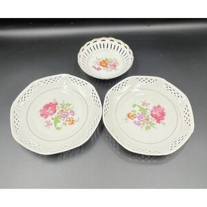 Schwarzenhammer Bavaria Plates 7" Porcelain Floral Lattice Set Of 2 And‎ Bowl